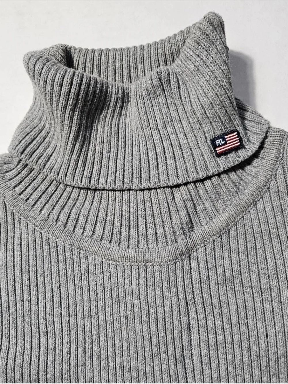 VINTAGE RALPH LAUREN Flag Sweater Turtleneck Logo Ribbed Polo Jeans Co Top Sz L